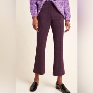 NWOT Anthropologie Essential Crop Flare Pants Navy + Wine Patterned Size Medium